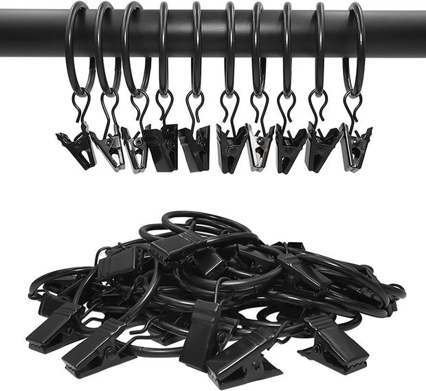 40 Pack Curtain Rings with Clips, Drapery Clips with Rings, Hangers Drapes Rings 1.26 Inch Interior Diameter, Fits up to 1 Inch Curtain Rod, Vintage Black