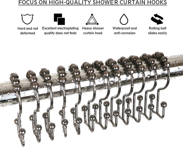 Durable Shower Curtain Hooks Rings,Never Rust Stainless Steel Double Sliding Shower Hooks That, for Bathroom Shower Rods Curtains, Set of 12 Shower Curtain Hooks (Bronze)
