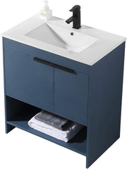 Phoenix 30 In. W X 18.5 In. D X 33.5 In. H Bathroom Vanity in Navy Blue with White Ceramic Sink [Full Assembly Required]