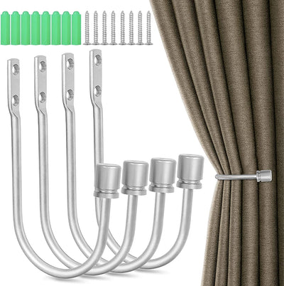 Curtain Holdbacks, 4 Pack Curtain Tieback Hooks for Drapes Silver Curtain Holders Wall Mounted Curtain Pull Backs Window Curtain Drapery Wall Hooks for Decorative, Easy to Install, Brushed Nickel