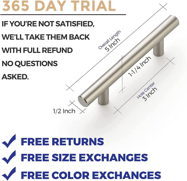 30 Pack 5'' Cabinet Pulls Brushed Nickel Stainless Steel Kitchen Drawer Pulls Cabinet Handles 3" Hole Center