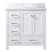 36 Inch White Bathroom Vanity Set with Carrara Marble Top