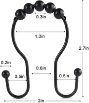 Shower Curtain Hooks, 12 Pcs Shower Curtain Rings, Stainless Steel Roller Rust-Resistant Balance Sliding Anti-Drop Double Shower Hooks for Curtain Bathroom Shower Curtains (Black)