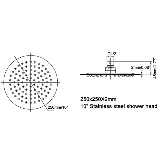 High Pressure Shower Head 10 or 12 Inch Rain Showerhead Ultra-Thin High Flow Stainless Steel Rainfall round Shower Head
