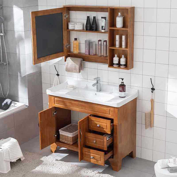 Oak Solid Wood Bathroom Vanity Cabinet - Vanities and Toilets