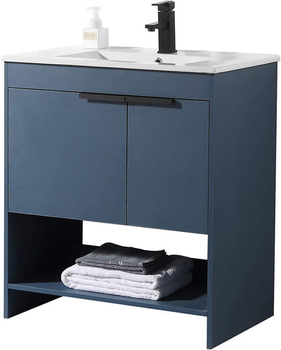 Phoenix 30 In. W X 18.5 In. D X 33.5 In. H Bathroom Vanity in Navy Blue with White Ceramic Sink [Full Assembly Required]