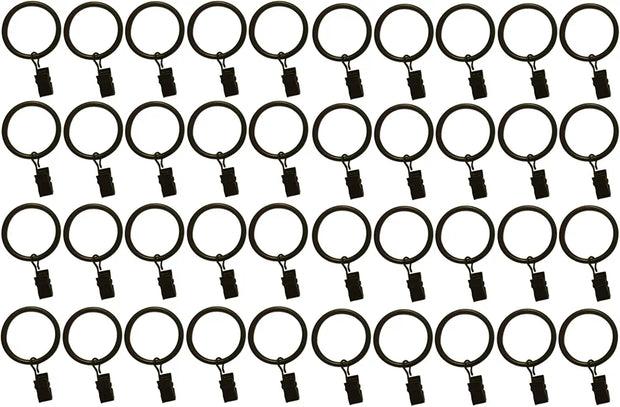 1.5-Inch, Set of 40, Black - Metal Curtain Rings with Clips and Eyelets –  (Also Known as Rings with Curtain Clips/Curtain Clip Rings/Drapery Rings/Drapery Clip Rings)