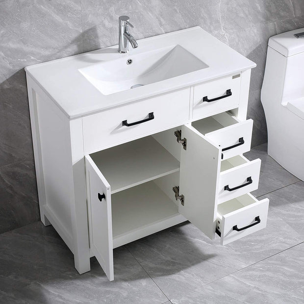36" Bathroom Vanity and Sink Combo Cabinet Undermount Ceramic Vessel Sink Chrome Faucet Drain with Mirror Vanities Set
